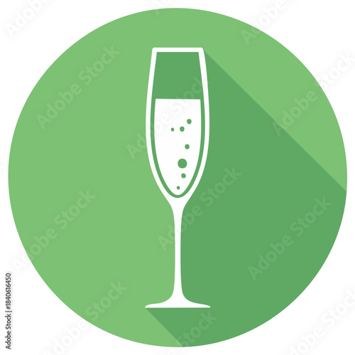 Elegant Champagne Flute Icon with Bubbles on a Mint Green Circle for Celebration