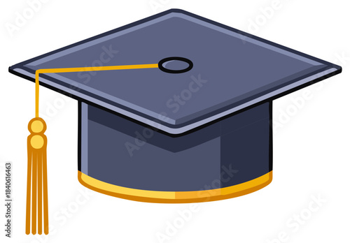 Academic mortarboard graduation cap with golden tassel vector icon illustration