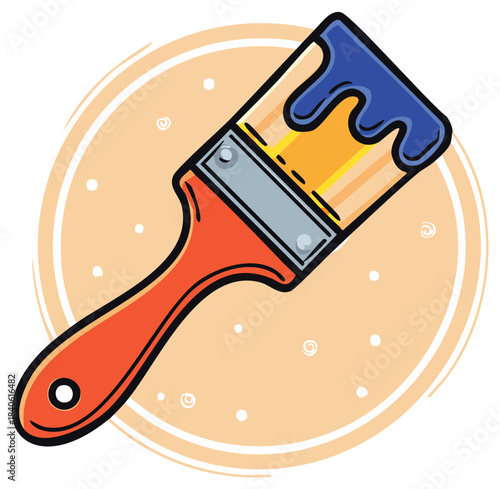 Paintbrush with Blue Paint Artistic Illustration for Painting and Crafting Concepts
