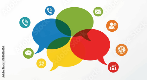 Communication & Connection: An abstract design showcases interconnected speech bubbles representing communication, and collaboration. Illustrating diverse forms of communication