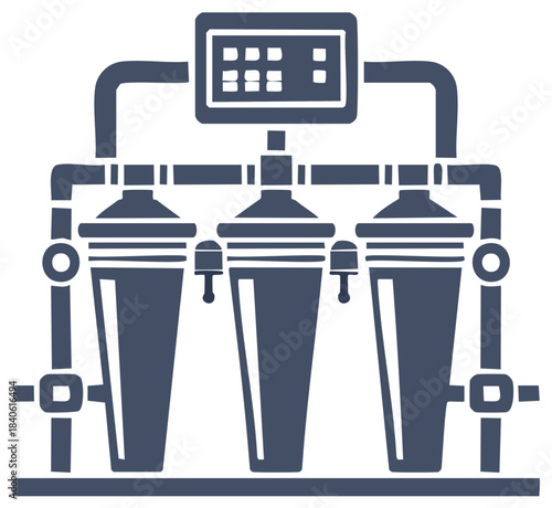 Industrial water filtration system with control panel and multiple cartridges