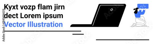 Web development, coding, software development, digital learning, computing, technology tools. Image shows a laptop and a programmer with a coding panel. Web development and coding concept