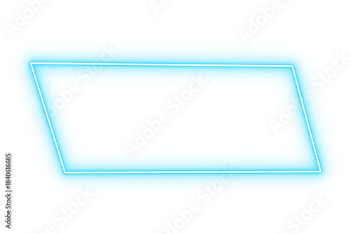Foto Neon cyan glowing slanted rectangle frame isolated on transparent background