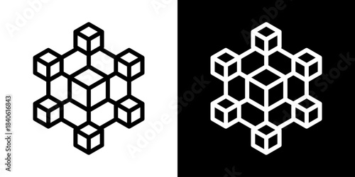Blockchain Icon Of Line Black And White Style Vector Illustration
