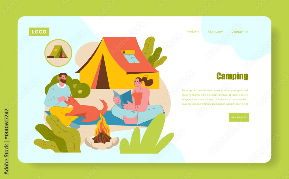 Fototapeta premium Family Camping by Campfire Vector Illustration