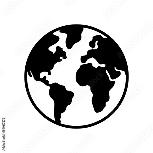 Black and white earth globe vector graphic for geography education and environmental awareness design needs