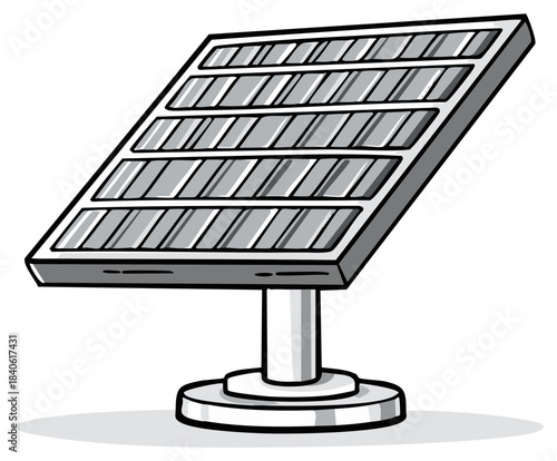 Simple cartoon vector illustration of a single solar panel for renewable green energy