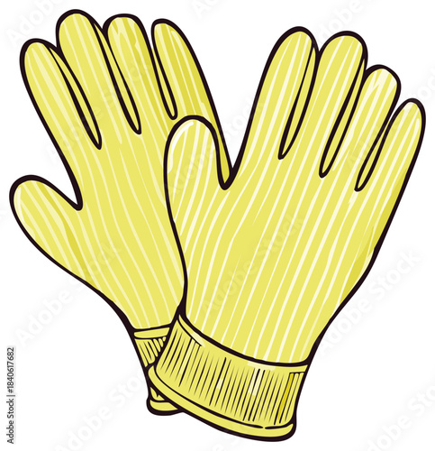 Durable Rubber Gloves Pair Protective Handwear Protective Yellow Sketch