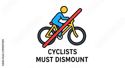 Cyclists Must Dismount: A Clear Pictogram Indicating Cycling Restrictions And Instructions