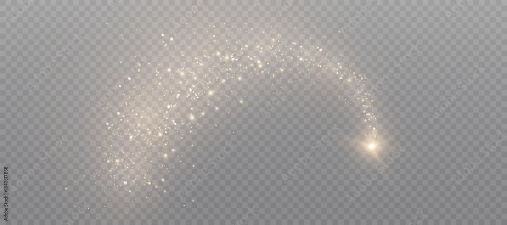 Obraz premium Golden magic comet light effect with lots of sparkling bokke and shimmering light effects. Magic golden wind for web design and fairytale decoration. vector