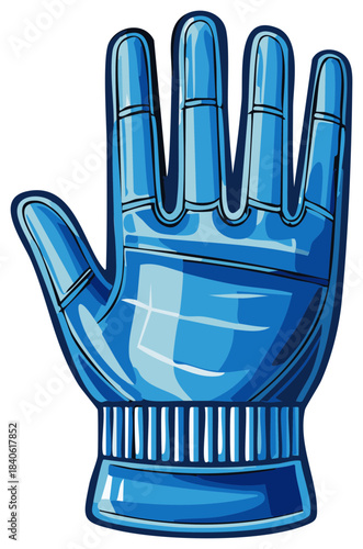 Cartoon Sport Fan Number One Blue Hand Glove with Textured Outline