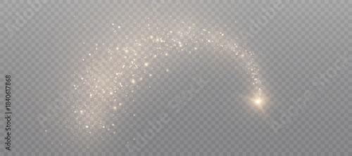 Golden magic comet light effect with lots of sparkling bokke and shimmering light effects. Magic golden wind for web design and fairytale decoration. vector	
