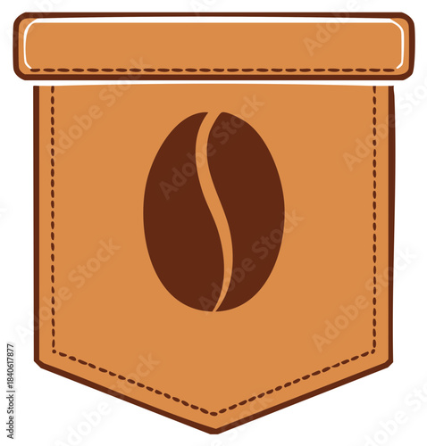 Cute coffee bean icon on a brown pocket illustration for cafe and beverage designs