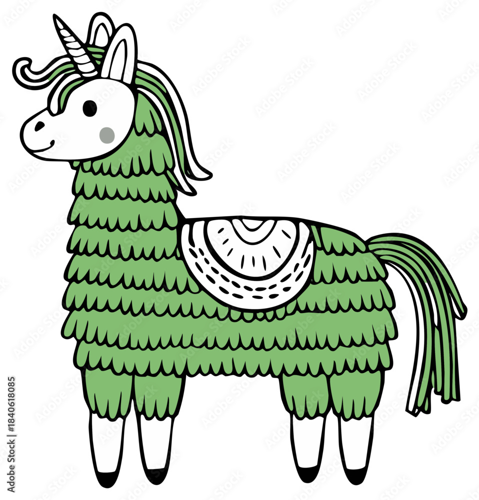 Naklejka premium Cute Green Unicorn Pinata Illustration Design For Celebrations and Party Fun