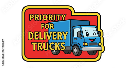 Delivery Truck Cartoon with Priority Message Symbolizing Swift And Fast Shipping