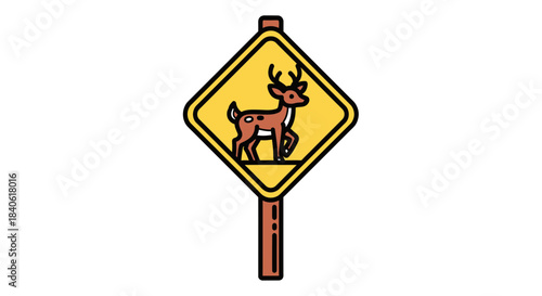 Deer Crossing Sign Depicting Wildlife Safety and Road Hazard Awareness Alert