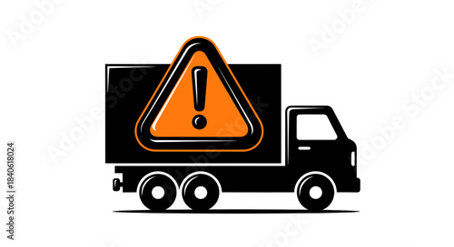 Delivery Truck Delivering Cargo With Danger Alert Icon, Safety Warning In Transportation