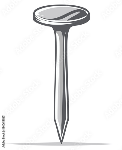 Isolated illustration of a metal nail suitable for construction fastening tools or DIY hardware supplies projects