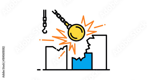 Demolition Icon Depicting Destruction with a Wrecking Ball Hitting a Target Block Structure