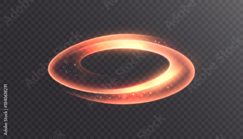 A bright orange neon ring of arcs with a smooth light trail on a transparent background. Used in motion graphics, to highlight user interface elements, and in abstract digital compositions.