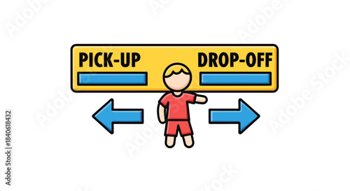 Directional Illustration with Pick-Up and Drop-Off Indication and a Person Directing Arrows