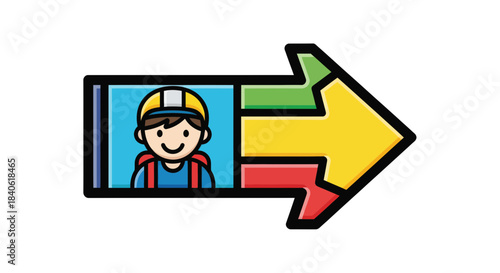 Directional Navigation: Journey Of A Person Forward With Colorful Arrow Indicator
