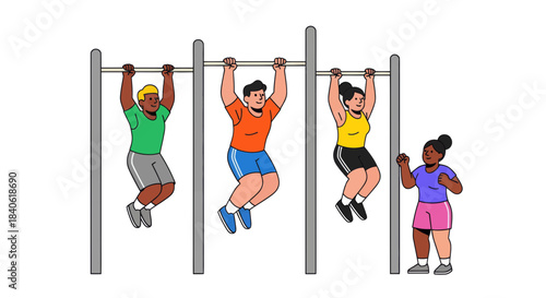 Diverse Group Doing Exercises at Outdoor Gym with Cheerful and Enthusiastic Vibes