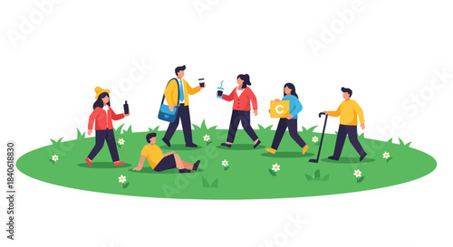 Diverse Group Strolling Outdoors Enjoying Beverages and Everyday Activities Together