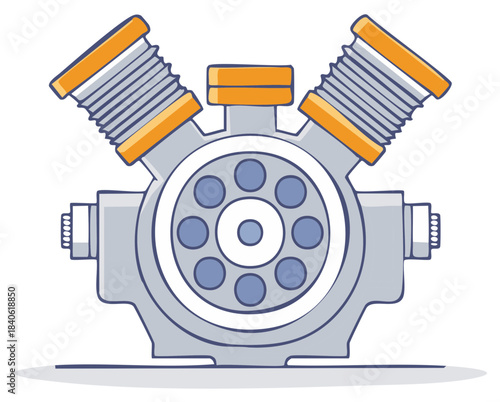 Illustration of a vintage air compressor pump engine with two cylinders