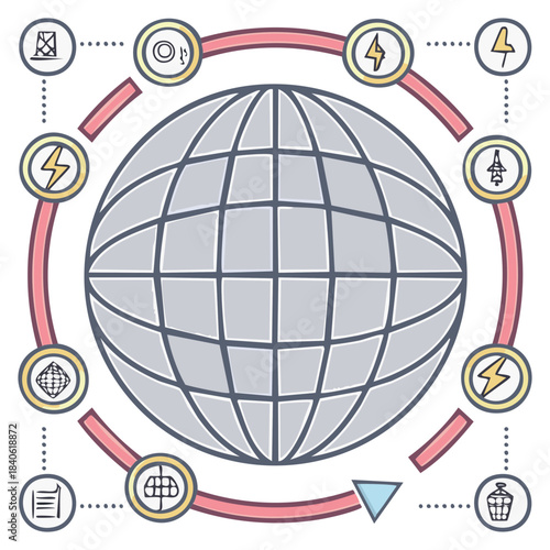 Sustainability and energy sources conceptual diagram illustrating the planet