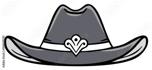 Classic gray cowboy hat with white decorative band cartoon vector illustration