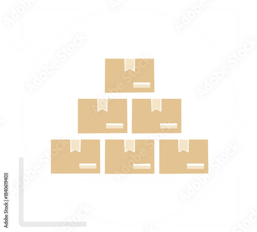 Stacked brown cardboard boxes arranged in a pyramid shape simple flat illustration