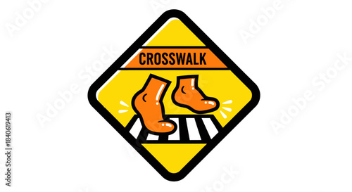 Crosswalk Safety Sign Illustrated With Stylish Footprints Walking On the Road