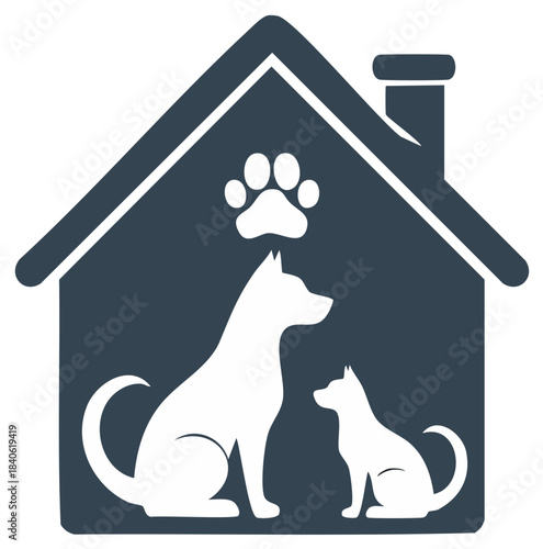 Dog Shelter House Silhouette Pet Adoption and Care Concept