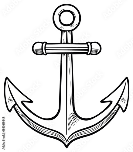 Hand-Drawn Nautical Anchor Line Art Illustration: Vintage Sea Symbol for Marine and Maritime Design