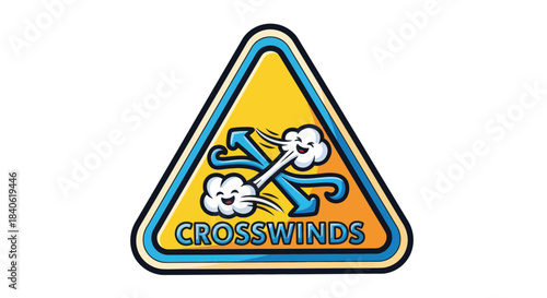 Crosswinds Alert Sign: Illustrative Design of Weather Conditions and Wind Direction