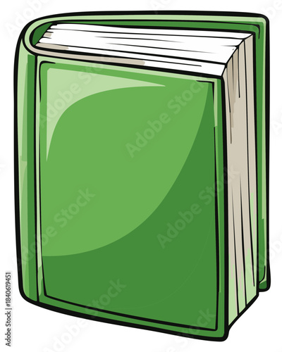 Green Hardcover Book Illustration Cartoon Style Standing Closed Reading Material