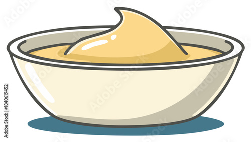 Creamy yellow dip or sauce in a bowl with a shadow and clean outline