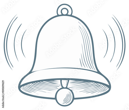 Cartoon illustration of a ringing bell with sound waves radiating outwards