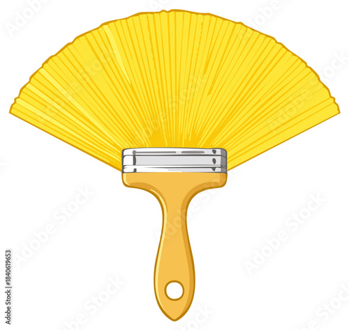 Yellow Paintbrush Stroke Creates Fan Shape with Radial Texture in Arts Craft Style