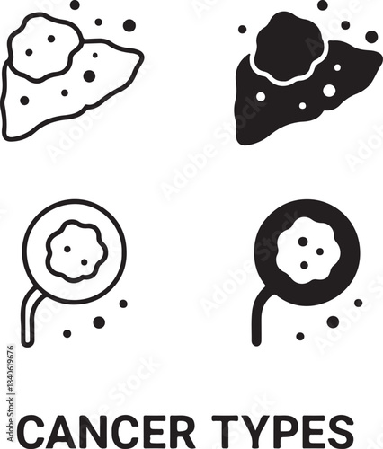 Cancer types icon, tumor vector, oncology symbol, disease health, solid black, minimal outline, thin stroke, medical vector, cancer illustration, health icon, oncology disease