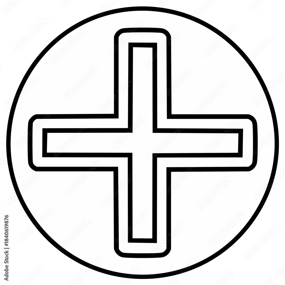 Fototapeta premium Black outline cross symbol inside a white circle, simple graphic