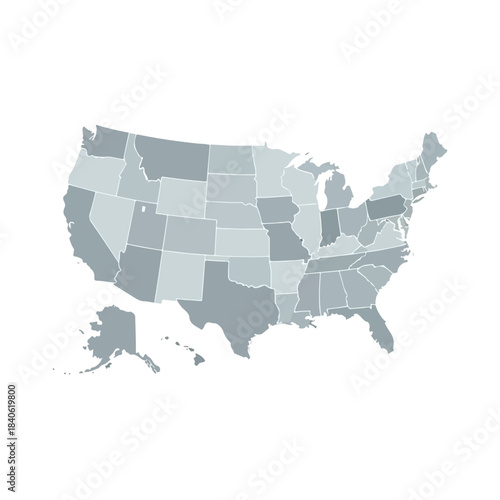 United States of America map with individual states highlighted.