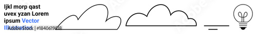 Creativity, innovation, brainstorming, problem-solving, inspiration, minimalism. Two drawn clouds connected to a light bulb. Creativity and innovation concept