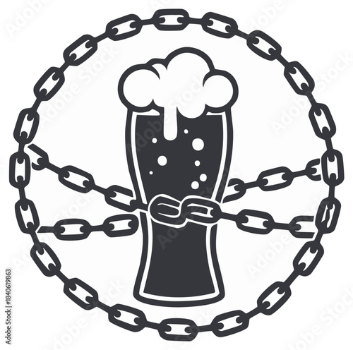 Chained Beer Glass Icon - Prohibition Symbol, Alcohol Restriction, No Drink