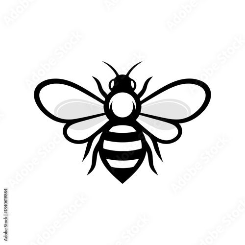 Stylized black and white bee logo illustration.