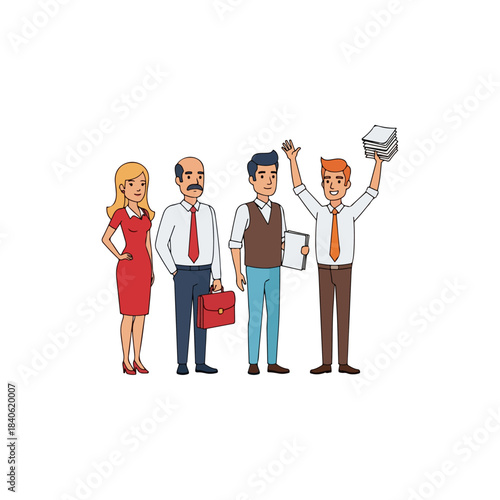 Diverse group of business professionals standing together, ready for work.