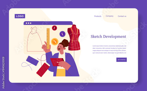 Fashion Design Sketching on Tablet Vector Illustration