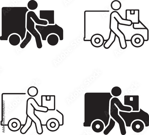 Moving service icon, relocation vector, transport delivery, cargo symbol, solid black, minimal outline, thin stroke, moving illustration, delivery icon, transport vector, relocation