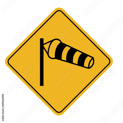 road sign icon, heavy crosswinds in area warning on yellow rhombus. board.suitable for poster use and web icon